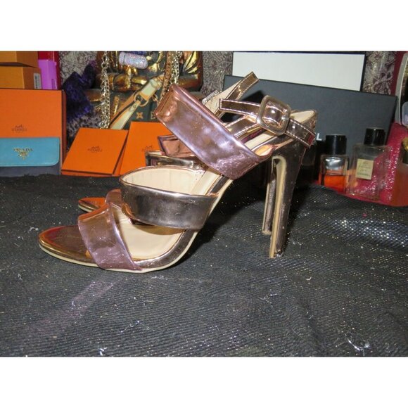 Wild Diva Rose Gold Metallic Leather Slingbacks Stilettos Heels size 9 - Picture 1 of 12